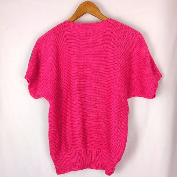 VINTAGE Women's Pink Floral Short Sleeve Knit Sweater - Picture 5 of 5